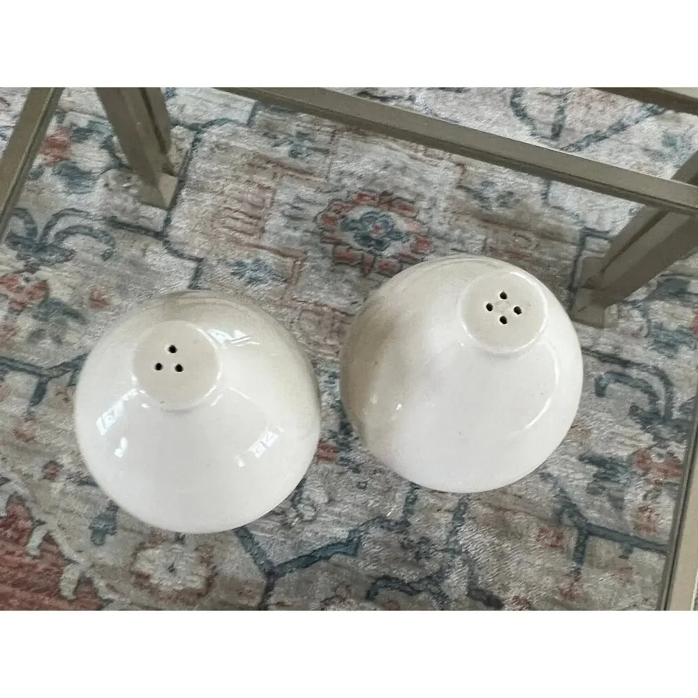Vintage Ceramic and Brass Salt and Pepper Shakers, Mid-Century Modern Tear Drop